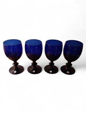 Nybro Cobalt Blue Goblet Wine Glasses Made In Sweden - Set of 4